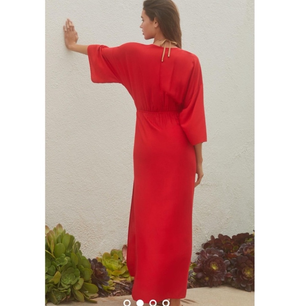 By Anthropologie Tie-Front Cover up Red Dress - Picture 4 of 11